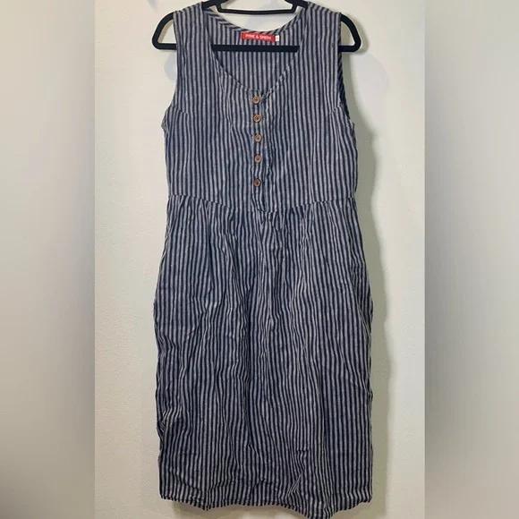 Pyne & Smith | Dresses | Copy Pyne Smith Size M Linen Blue Striped Dress 0  Linen | Poshmark